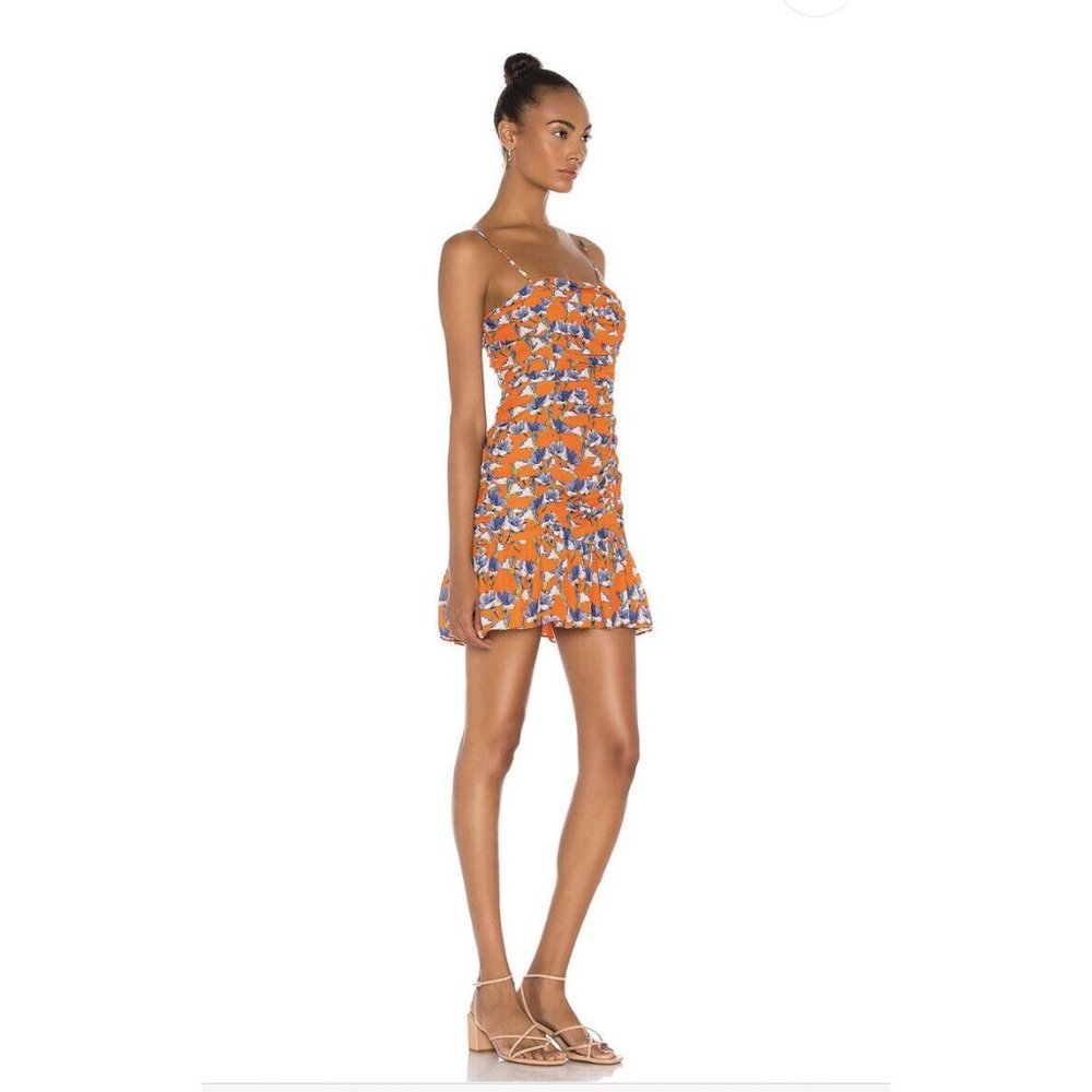 Parker Julie Dress Amber Blooms Floral Mini Silk Orange - Picture 2 of 6